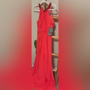 Coral gown with beaded halter